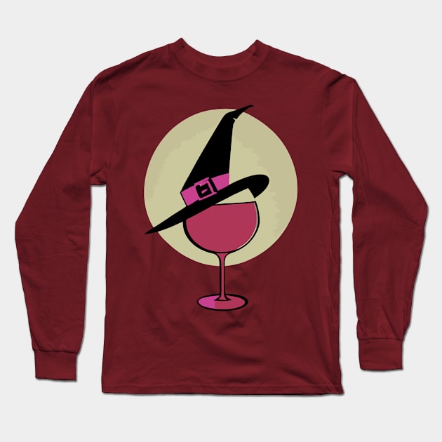 Witches and Wine Halloween Red Wine Lover Long Sleeve T-Shirt by MindGlowArt